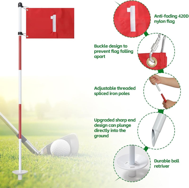 Dittoven Golf Flagstick, 6 Ft Golf Hole Flags for Putting Green, Double Sided Golf Pin Flag for Yard with 5-Section Pole and Ball Retriever, 1 Pack (Number 1) - Image 1